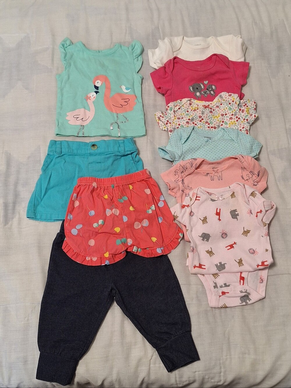 10 Piece Carter's, Crown & Ivy Baby Girls Bundle - White, Blue & Pink